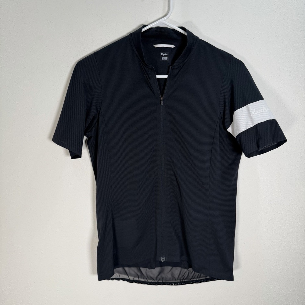 RAPHA Cycling Jersey Womens Sz M Black Classic Flyweight Full Zip Short Sleeve